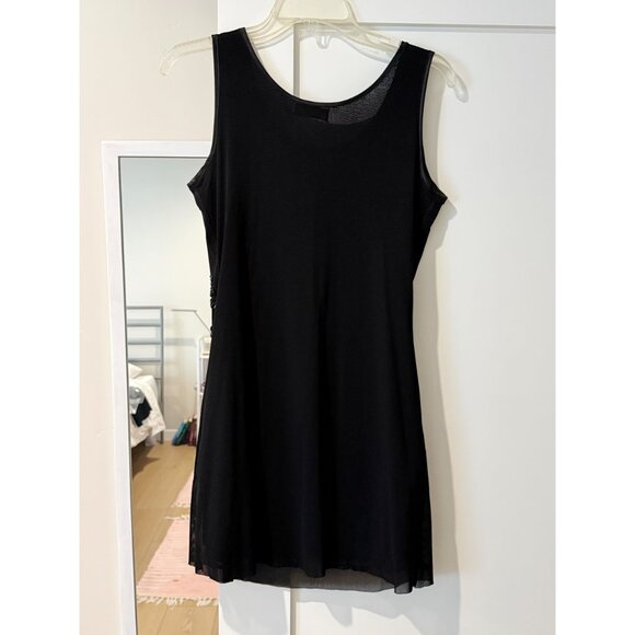 Black mesh sleeveless mini dress with silver sequin and bead embellishments - Picture 2 of 5